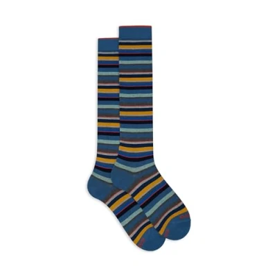 Immagine di Calze lunghe uomo e azzurro righe multicolor micro