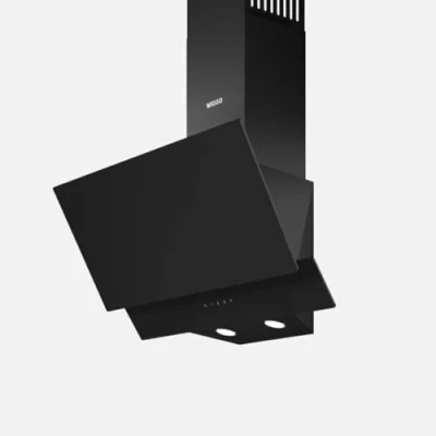 Immagine di Wiggo Cappa aspirante 60 cm Design in vero vetro senza testa, aria di scarico, 300 m3/h, touch screen LED, 3 velocità, con filtro antigrasso e 2 filtri a carbone, frontale (nero vetro)