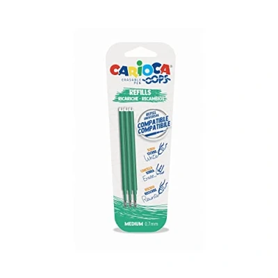 Immagine di Carioca Oops Ricariche Penna Cancellabile Verde, Refill Compatibile, Inchiostro Termosensibile, 3 Pezzi, Colore Verde
