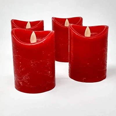 Immagine di ToCi candele a LED rosse, Ø 7,5 x 12,5 cm, set di 4 in vera cera, senza fiamma, con fiamma mobile e timer, dell&#039;Avvento