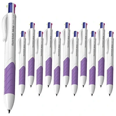 Immagine di Papermate InkJoy Quatro 12 penne a sfera retrattili, punta media da 1,0 mm, colore: bianco/viola, sfuse in confezione semplice