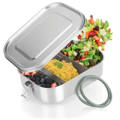 Immagine di Robin Goods® Portapranzo in acciaio inossidabile contenitore per alimenti con divisorio rimovibile a prova di perdite grazie alla guarnizione silicone 1400 ml (1 pezzo ml)