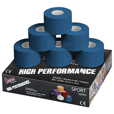Immagine di ALPIDEX 6 x Sport Tape 3,8 cm 10 Nastro Adesivo Molti Colori 100% Cotone Non Elastico, Colore:Blu