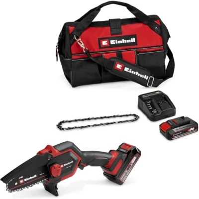 Immagine di Motosega a batteria GE PS 18/15 Li Bag Kit Power X Change di Einhell (18 V, Brushless, lunghezza taglio 12,5 cm, con 2,5 Ah, caricabatteria, catena ricambio, 45/29)