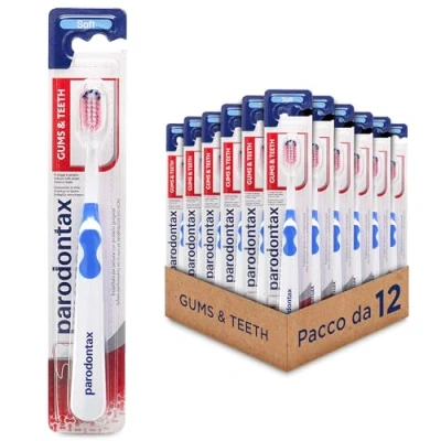 Immagine di Parodontax Gums &amp; Teeth, Spazzolino da Denti con Setole Morbide, Aiuta a Proteggere i e le Gengive, Pacco 12