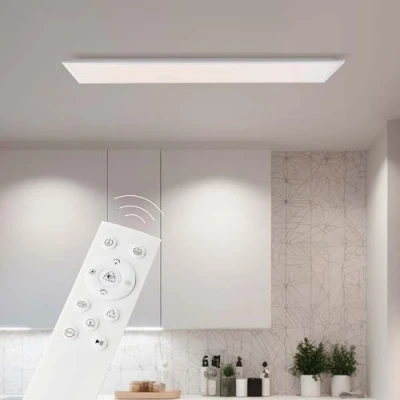 Immagine di Lightbox pannello LED parete 120 x 30 cm dimmerabile da e soffitto con cornice bianca telecomando CCT colore della luce bianco caldo a freddo (3000 6500 K)
