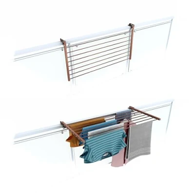 Immagine di foxydry Stendino da Balcone Ribaltabile, Stendibiancheria Ringhiera Esterno Resistente in Acciaio inox e alluminio Duo, per terrazzi, balconi ringhiere (Marrone, 102 cm)