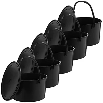 Immagine di MIG secchio con coperchio, 4 l, nero, 5 x litri, impilabile in plastica versatile per uso domestico e industriale, piccolo adatto cibo