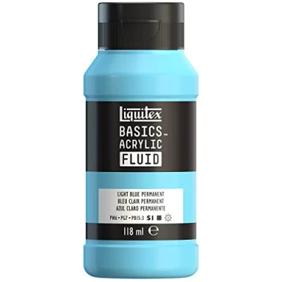 Immagine di LIQUITEX 8870401 Basics Fluid, pitura acrilica di consistenza fluida, asciugatura rapida, resistente alla luce, impermeabile, a base d&#039;acqua, flacone da 118 ml, Azzurro Permanente