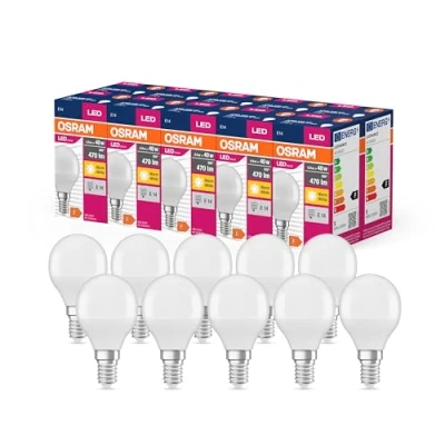 Immagine di OSRAM Valore a stella LED Classica lampada P40 per presa E14, forma di caduta, FR, 470 lumen, bianco caldo, 2700k, sostituzione lampadine da 40w venzionali, non dimmerabile, 10 pacchetti