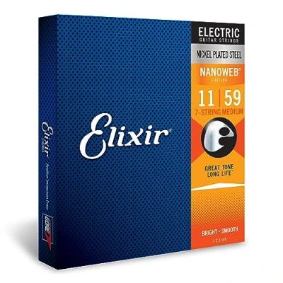 Immagine di corde per chitarra elettrica a 7 Elixir® Strings con rivestimento NANOWEB®, Medium (.011 .059)