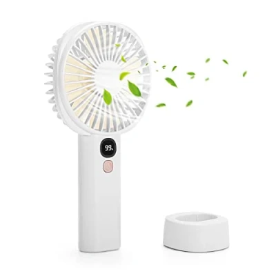 Immagine di OVOOKER Mini Ventilatore Portatile Ricaricabile a mano, USB Piccolo Tascabile con 5 Livelli di Velocità, Batteria da 3000 mAh per Viaggi, Ufficio, Esterni Bianco