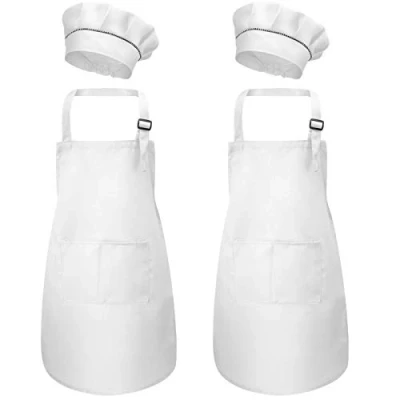 Immagine di 4 Pezzi Bianco Bambini Grembiule e Cappello da Cuoco Set, Regolabile Bambino Grembiuli con Tasche per Ragazze Ragazzi, Bambina Cucina Chef Pittura Cottura Cucinare (M 3 6 Anni)