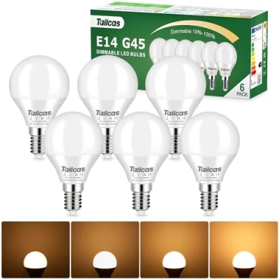 Immagine di Tailcas Lampadine LED E14 Dimmerabile, 5W Luce Bianca Calda 3000K 450LM, Equivalenti a Alogene 40W, 6 pack
