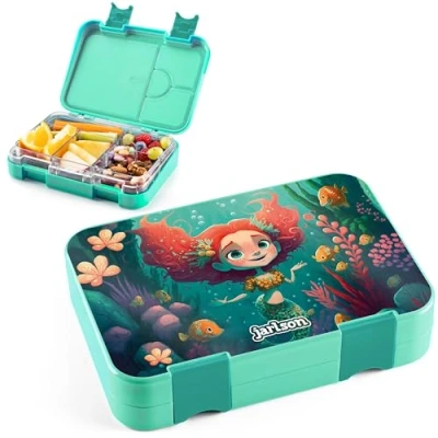 Immagine di Jarlson® Lunch Box Bambini Bento con 6 Scomparti Porta Pranzo Senza BPA per la Scuola e l&#039;asilo 850ml (Sirena)