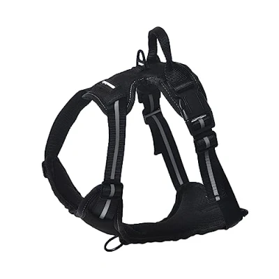 Immagine di Amazon Basics, Pettorina a gilet per cani regolabile, anti trazione, imbottita, morbida, con strisce riflettenti, Piccola, nera
