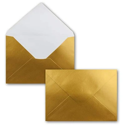 Immagine di Gustav Neuser Mini buste per lettere colorate, 5,2 x 7,6 cm, con lembo umido, saluti, biglietti d&#039;auguri, ciondoli e regali in denaro 25 Umschläge Oro metallizzato.
