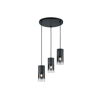 Immagine di Trio Leuchten 310600132 Robin Lampadario in vetro, colore: grigio fumo, 1 x E27 (non inclusa) Lampada a sospensione, 3 luci nero opaco