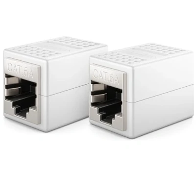 Immagine di deleyCON 2x CAT6a Accoppiatore Cavi di Rete Cavo Patch Ethernet Adattatore Componibile Schermato Presa RJ45 10Gbit/s DSL LAN Bianco