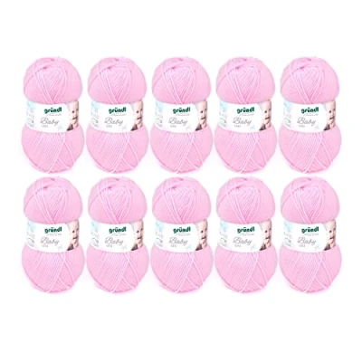 Immagine di Gründl Baby Uni Filato per Maglieria/Uncinetto Bambini certificata Oeko Tex, 70 30% Poliammide, 50 g / 150 m, Dimensioni ago: 3,5 4,5, 10 x g, Rose, Lana,Poliacrilico, 31 32 7.5 cm, unità
