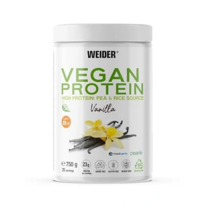 Immagine di Weider Vegan Protein (750g) Gusto Vaniglia. Proteine Vegane 23g/dose isolate di piselli e riso, Con Vitamina B12 Stevia, Senza Glutine, Zucchero, Contenitore 50% Riciclato, 100% Riciclabile