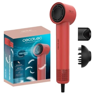Immagine di Cecotec Asciugacapelli Ionicare Rockstar Style Red. Compatto E Leggero 1500W Con Motore Brushless, 110.000 Rpm, Generatore Di Ioni, Impostazioni Temperatura Velocità, Design Portatile