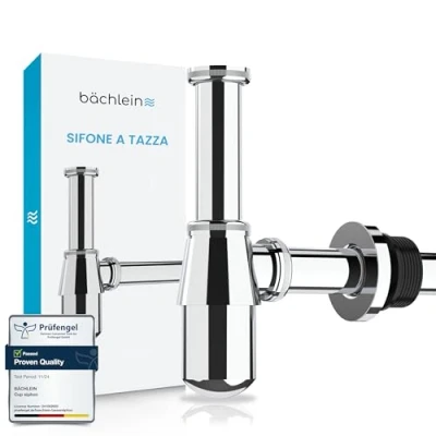 Immagine di Bächlein Sifone a Tazza Universale Per Lavabo e Mobile Lavabo, Antiodore con Apertura la Pulizia + Istruzioni di Installazione Piletta Adattabile Precisione Bottiglia
