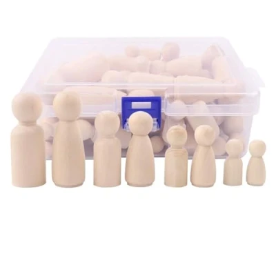 Immagine di Piolo di Legno Bambola, 50 Pcs Bambole Peg, Set Non Finite Fai da Te Peg Doll