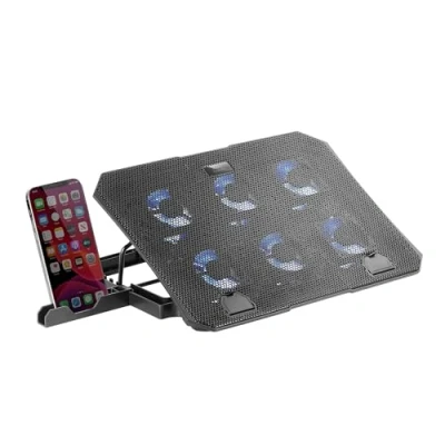 Immagine di Mars Gaming MNBC23, Base di Raffreddamento e Supporto 16&quot;, 6 Ventole Controllabili con LED Blu, Stand Posizioni, Smartphone, 2 USB 2.0, Nero