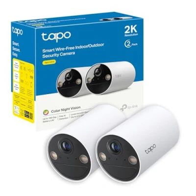 Immagine di Tapo C410 Telecamera per Interni ed Esterni Senza Fili, 2K 3MP, Batteria durata fino a 180 Giorni dopo una Singola Carica, Visione Notturna Colori, Allarme Con Rilevamento del Movimento, IP65, 2 Pz