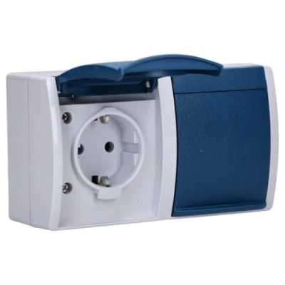 Immagine di Busch Jaeger 2601/6/20 EW 53 Interruttore per ambienti umidi Combinazione interruttore/prese Superficie Ocean Blu, Verde
