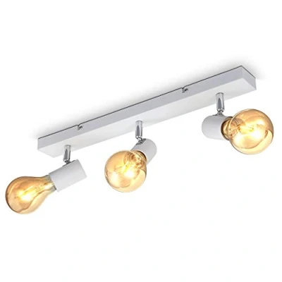 Immagine di B.K.Licht Lampada da soffitto con 3 faretti orientabili, adatta per lampadine E27 non incluse max60W, metallo bianco, plafoniera salotto, lampadario design industriale contemporaneo camera