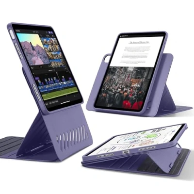 Immagine di ESR Cover per iPad Air 13 Pollici 2024, Girevole con Custodia Magnetica Rimovibile, Supporto Regolabile in Verticale/Orizzontale Schermo Rialzato, 9 Angoli, Protezione Robusta, Serie Shift, Viola