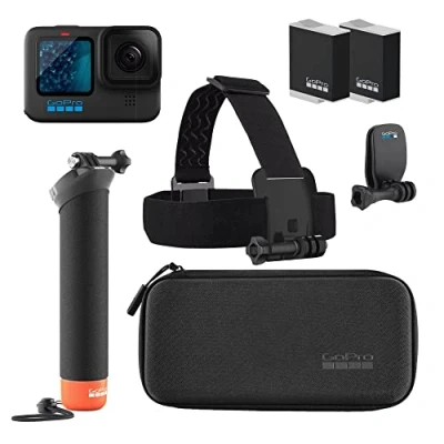 Immagine di GoPro Pacchetto accessori HERO11 Black Include batteria enduro extra (2 in totale), The Handler (impugnatura galleggiante), fascia per la testa + clip rapida e custodia il trasporto