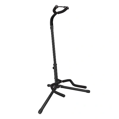 Immagine di Amazon Basics Supporto Pieghevole Regolabile per Chitarra con Manico Chitarre Acustiche, Elettriche, Bassi, Banjo e Ukulele da 26 Pollici, Telaio in Ferro Imbottitura Gomma Morbida, Nero