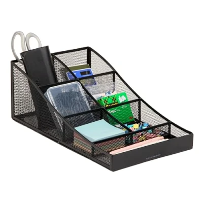 Immagine di Mind Reader COMP7MESH BLK Organizer da banco a 7 scomparti per tazze caffè e condimenti, rete metallica, 21,6 x 36,8 13,3 cm, nero