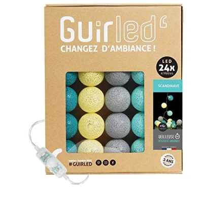 Immagine di GuirLED Guirlanda luminoso a LED per batuffoli di cotone USB Luce notturna bambini 2h Alimentatore doppio 2A incluso 3 intensità 24 sfere 2,4m Scandinavo