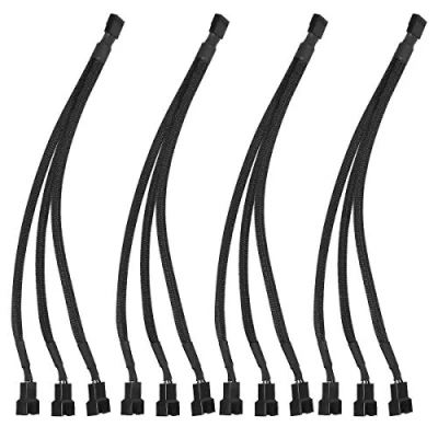 Immagine di Cavo di prolunga per splitter ventola PWM a 4 pin nero e adattatore, computer PC alimentazione Convertitore da 1 3, maniche nere intrecciate