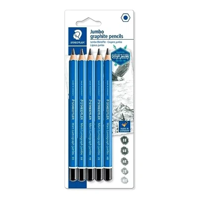 Immagine di STAEDTLER Matite Jumbo Mars Lumograph, per carta, di alta qualità, scrittura e disegno,matite 8B / 6B 4B 2B HB, 100J S BK5 (Confezione da 5)