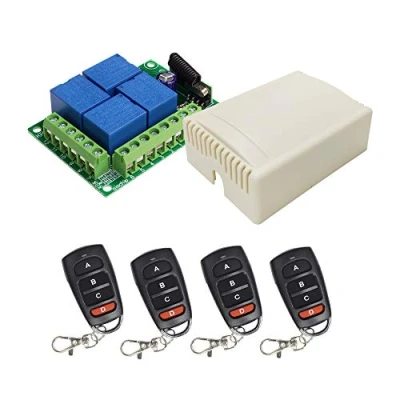 Immagine di QIACHIP Interruttore 4 Canali 12v Con Telecomando, Senza Fili Relè Modulo controllo remoto 10A 433Mhz Ricevitore radiocomand Trasmettitore RF per luci, porta del garage, motore