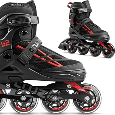 Immagine di Movino Inline Skates Cruzer B2 Pattini a rotelle regolabili in linea S (30 33) Cuscinetti ABEC9 Ruote grandi 70 mm Sistema di fissaggio tre stadi: fibbia, lacci e cintura