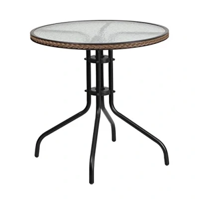 Immagine di Flash Furniture Tavolo in Vetro 28RD con Bordo, Rattan Trasparente/Marrone Scuro, 28&#039; Round