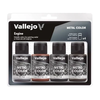 Immagine di Vallejo Metal Engine Set di Colori Metallici per la Progettazione Aeroplani in Legno, Metallo e Tessuto, 4 x 32 ml, Multicolore, ml (Confezione da 4), 29073