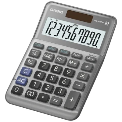 Immagine di Casio MS 100FM Calcolatrice da tavolo Grigio Display (cifre): 10 A batteria, energia solare (L x P) 101 148.5 27.6 mm