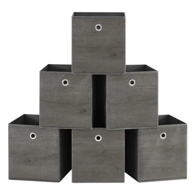 Immagine di SONGMICS Scatole Portaoggetti, Set di 6 Contenitori con Manico, in Tessuto Oxford e Non Tessuto, 26 x 28 cm, per Scaffali a Cubo, Pieghevoli, Grigio Nebbia RFB126G01