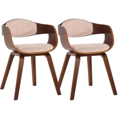 Immagine di CLP Set di 2 sedie retrò Kingston con rivestimento in tessuto e schienale avvolgente I Poltrone struttura legno, Colore:noce/crema, Colore del telaio:noce