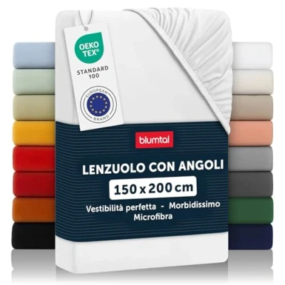 Immagine di Blumtal lenzuolo con angoli una piazza e mezza 150x200 cm sotto in microfibre certificato Oekotex lenzuola colore celeste