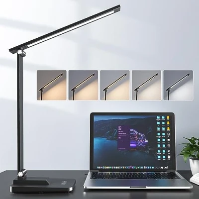 Immagine di One Fire Lampada da Scrivania a LED, LED Pieghevole &amp; Portatile, 15 Modalità di Illuminazione Protezione degli Occhi, Regolabil Tavolo Studio