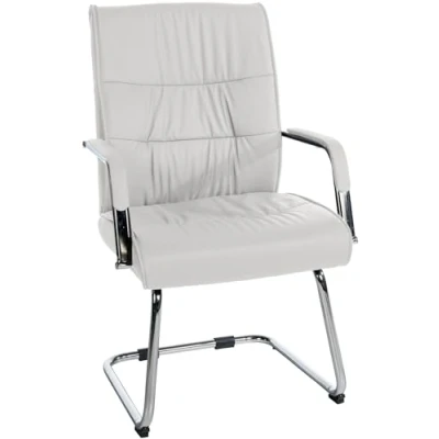 Immagine di CLP Sedia Cantilever Con Braccioli Sievert I Poltrona Da Ufficio In Similpelle Schienale Ospiti Metallo Cromato, Colore:bianco
