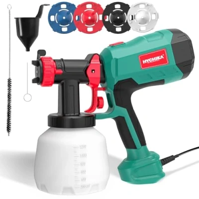 Immagine di HYCHIKA Pistola per Verniciare, 600W HVLP a Spruzzo Serbatoio da 1200ML 4 Ugelli e 2 Strumenti di Pulizia, Spruzzatore Vernice 3 Modelli Pareti Soffitti, Recinzione